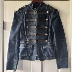 bebe Dark Blue Military-Style Denim Jacket
